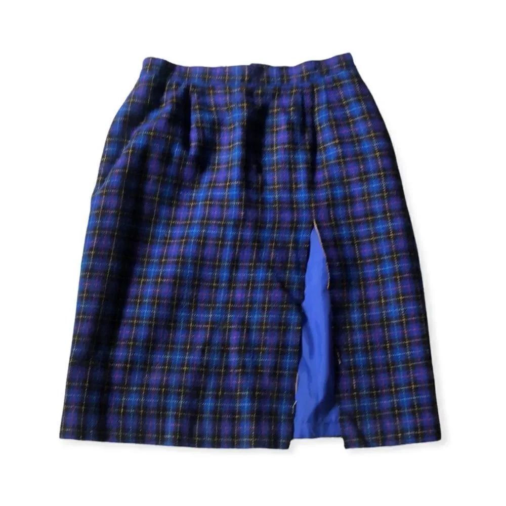 Norton McNaughton Blue Plaid Tweed Skirt Sz 10